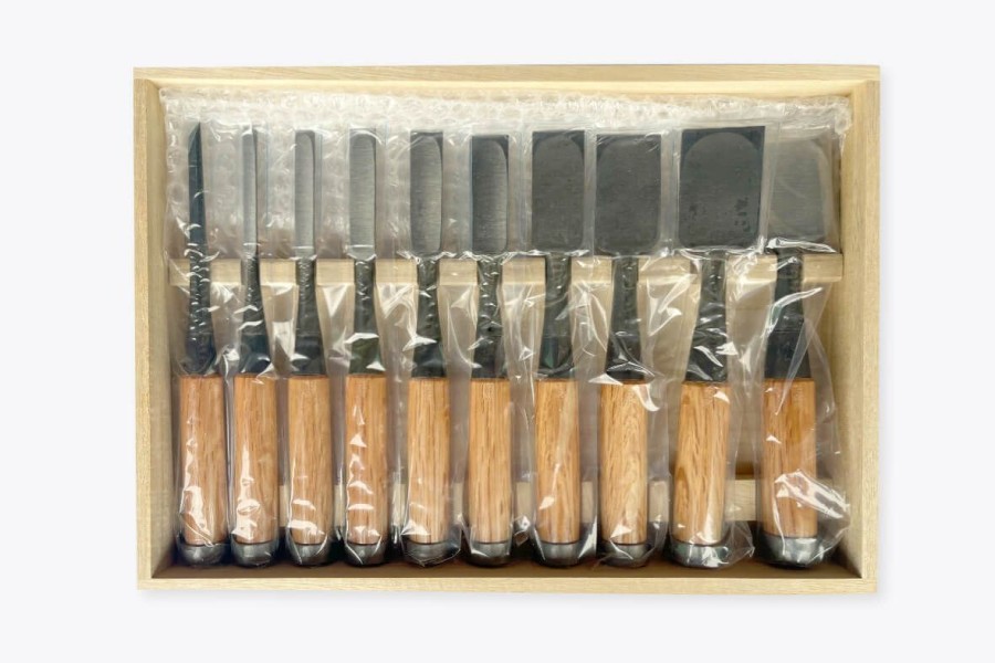 The Vault Fujihiro (Chutaro Imai) | Fujihiro Bench Chisel Set Of 10 (Single Hollow, Red Oak Handle)